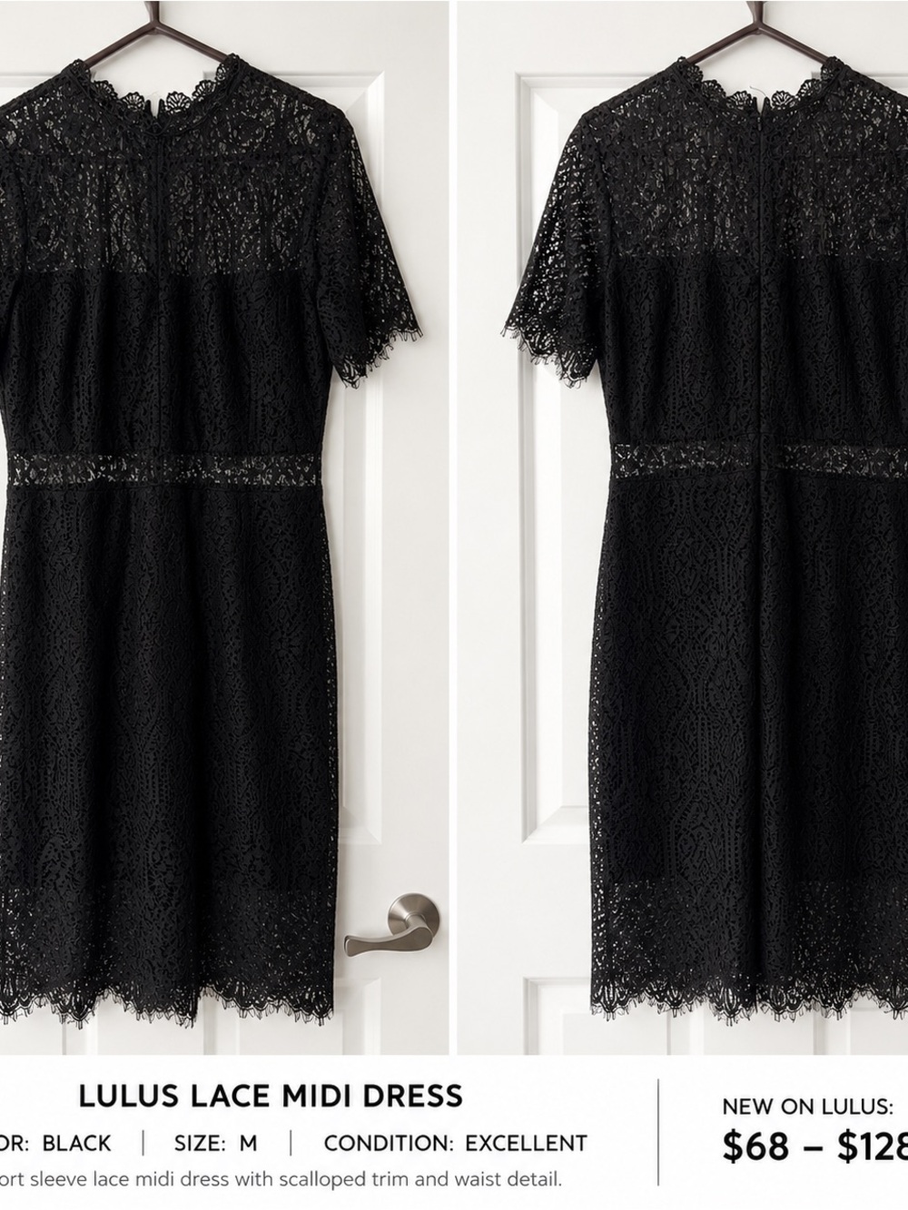Size XL.   Lulu's Black Lace Midi Dress with Scalloped Trim